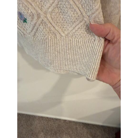 Charter Club Long Sleeve Ruffle Embroidered Floral Sweater Beige Women's Petite - Picture 5 of 13